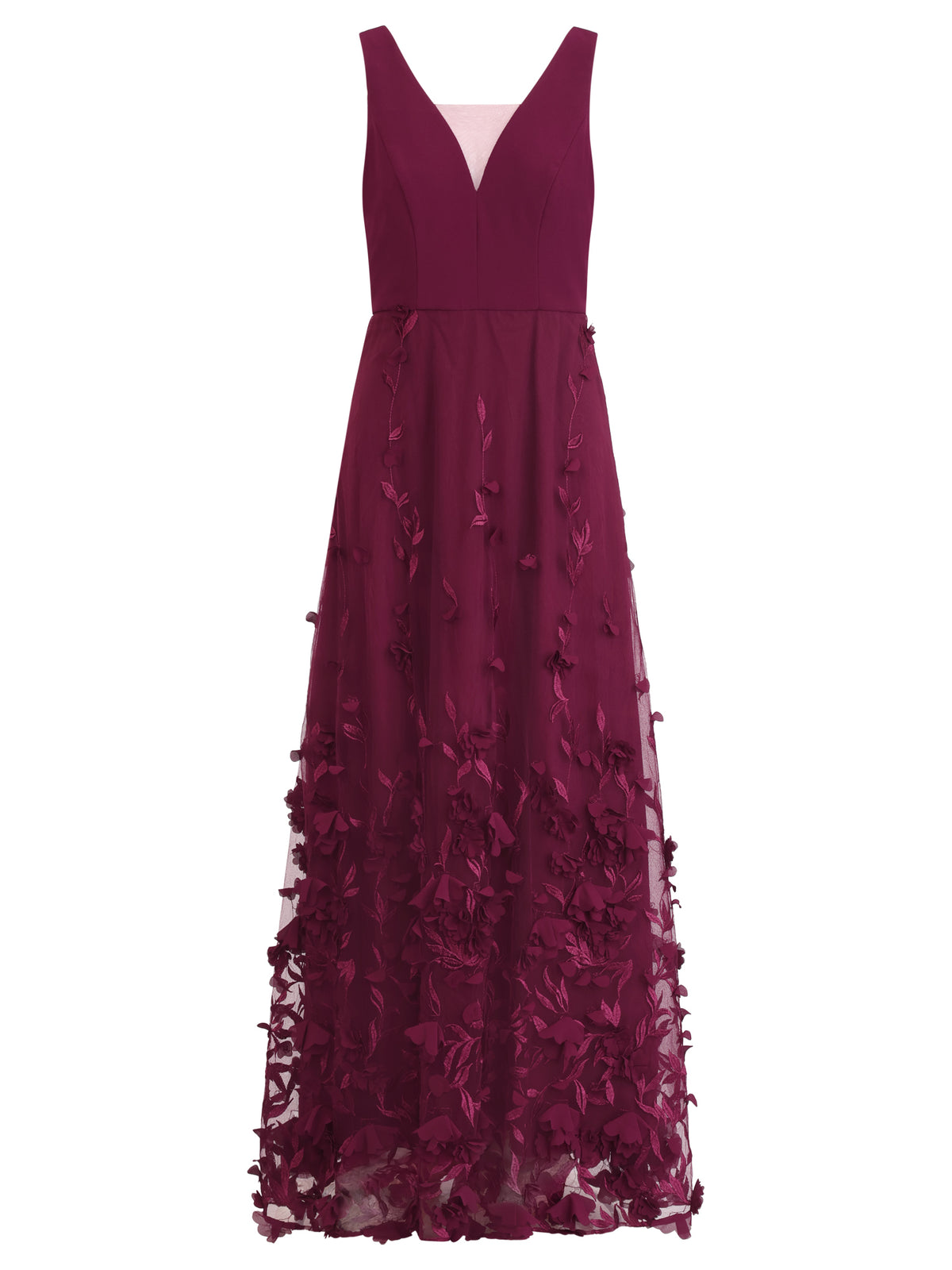 APART Maxikleid mit 3D-Blütenstickerei | weinrot