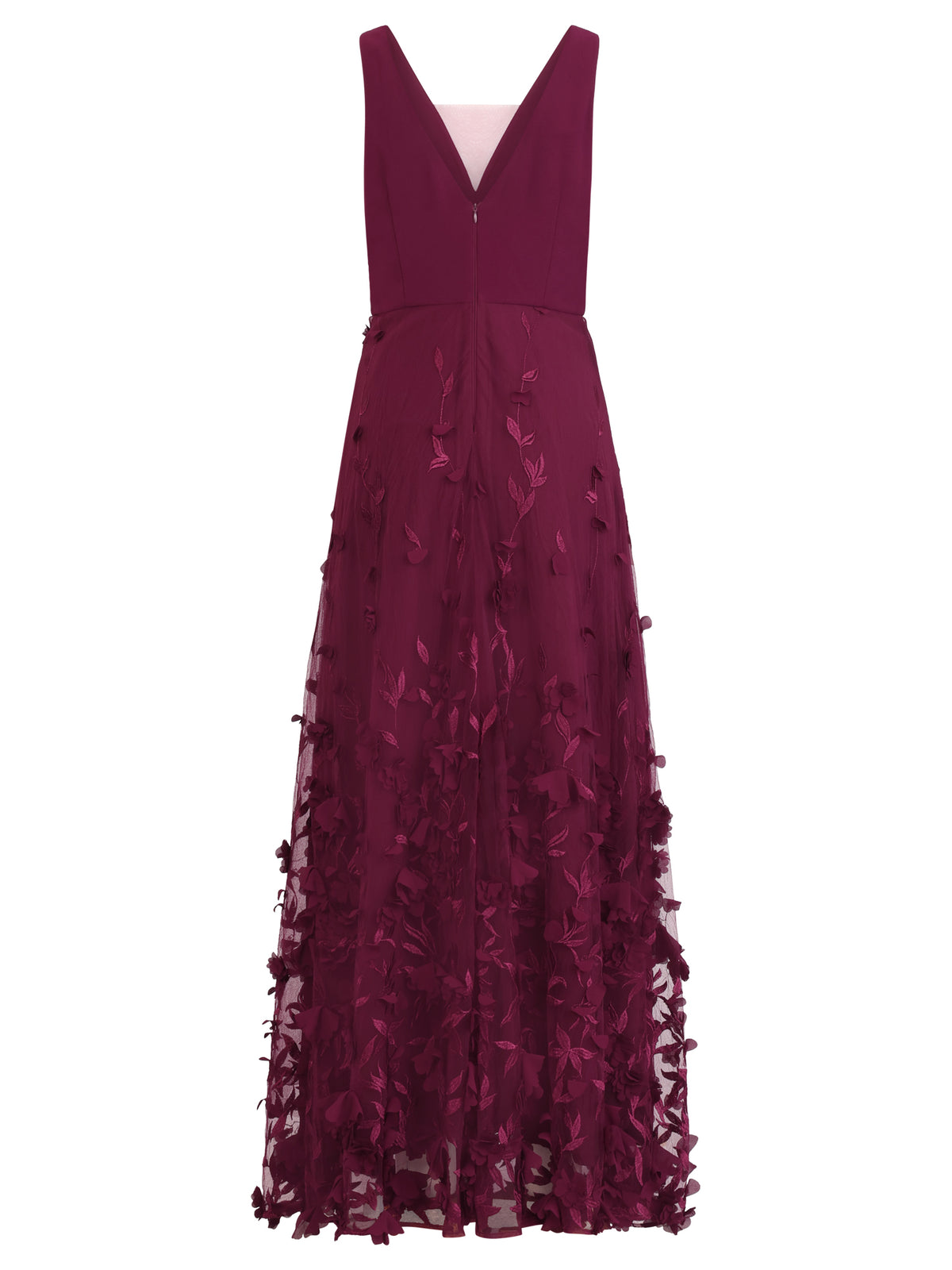 APART Maxikleid mit 3D-Blütenstickerei | weinrot