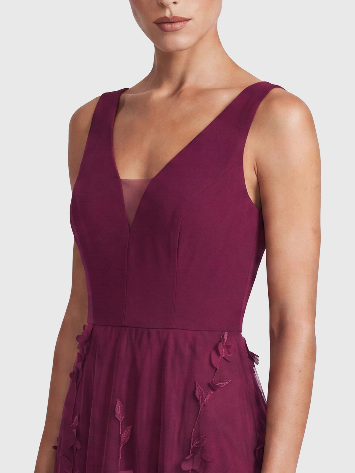 APART Maxikleid mit 3D-Blütenstickerei | weinrot
