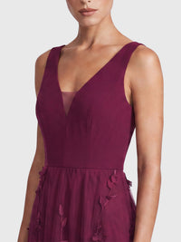 APART Maxikleid mit 3D-Blütenstickerei | weinrot