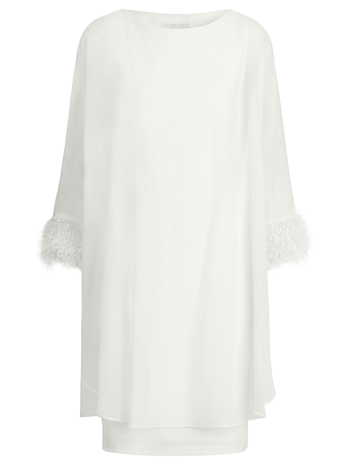 APART Jerseykleid mit asymmetrischem Chiffon-Cape und Fransen | creme
