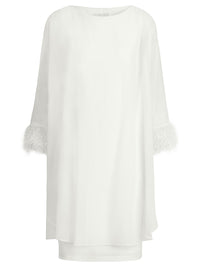 APART Jerseykleid mit asymmetrischem Chiffon-Cape und Fransen | creme