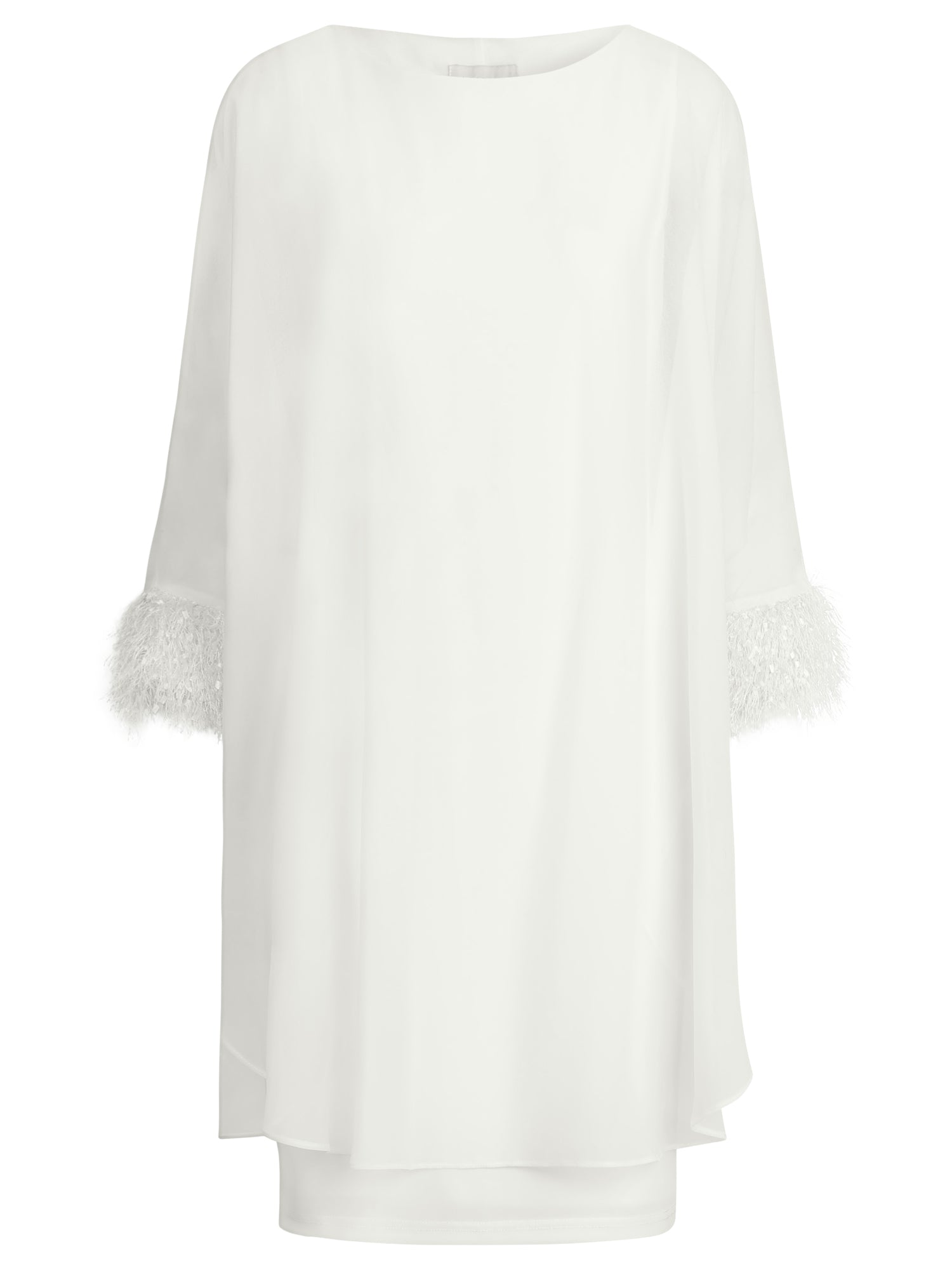 APART Jerseykleid mit asymmetrischem Chiffon-Cape und Fransen | creme
