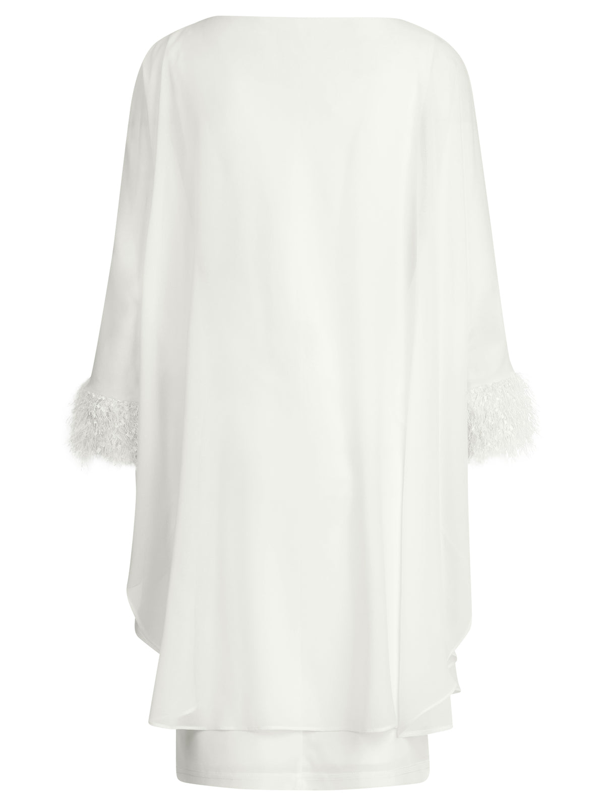 APART Jerseykleid mit asymmetrischem Chiffon-Cape und Fransen | creme