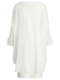 APART Jerseykleid mit asymmetrischem Chiffon-Cape und Fransen | creme