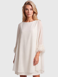 APART Jerseykleid mit asymmetrischem Chiffon-Cape und Fransen | creme
