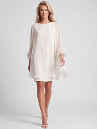 APART Jerseykleid mit asymmetrischem Chiffon-Cape und Fransen | creme