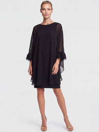 APART Jerseykleid mit asymmetrischem Chiffon-Cape und Fransen | schwarz