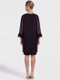 APART Jerseykleid mit asymmetrischem Chiffon-Cape und Fransen | schwarz