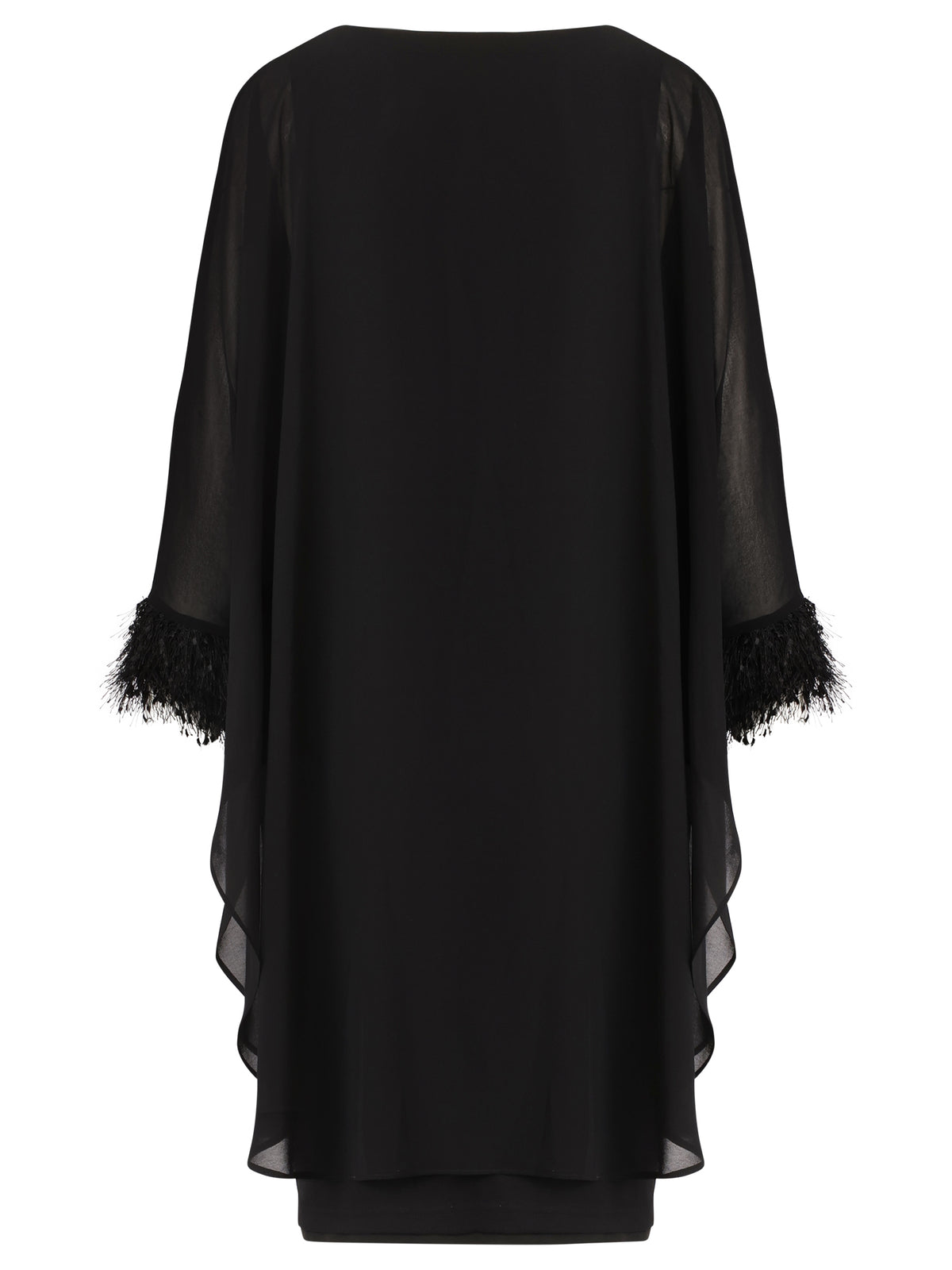 APART Jerseykleid mit asymmetrischem Chiffon-Cape und Fransen | schwarz
