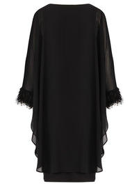 APART Jerseykleid mit asymmetrischem Chiffon-Cape und Fransen | schwarz
