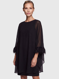 APART Jerseykleid mit asymmetrischem Chiffon-Cape und Fransen | schwarz