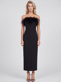 APART Bandeau-Abendkleid mit Federboa | schwarz