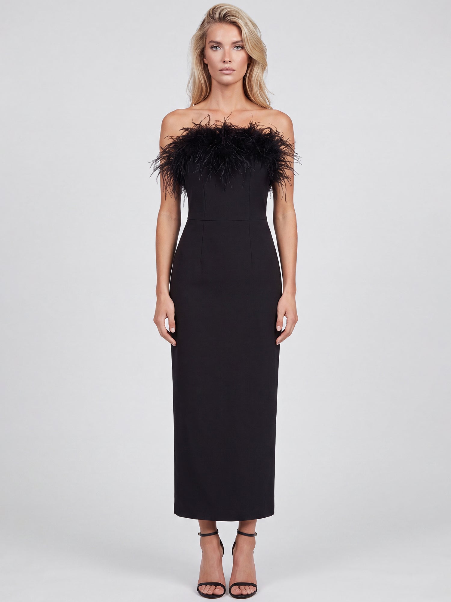 APART Bandeau-Abendkleid mit Federboa | schwarz