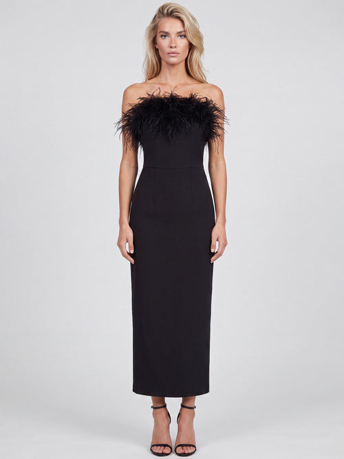 APART Bandeau-Abendkleid mit Federboa | schwarz image 1