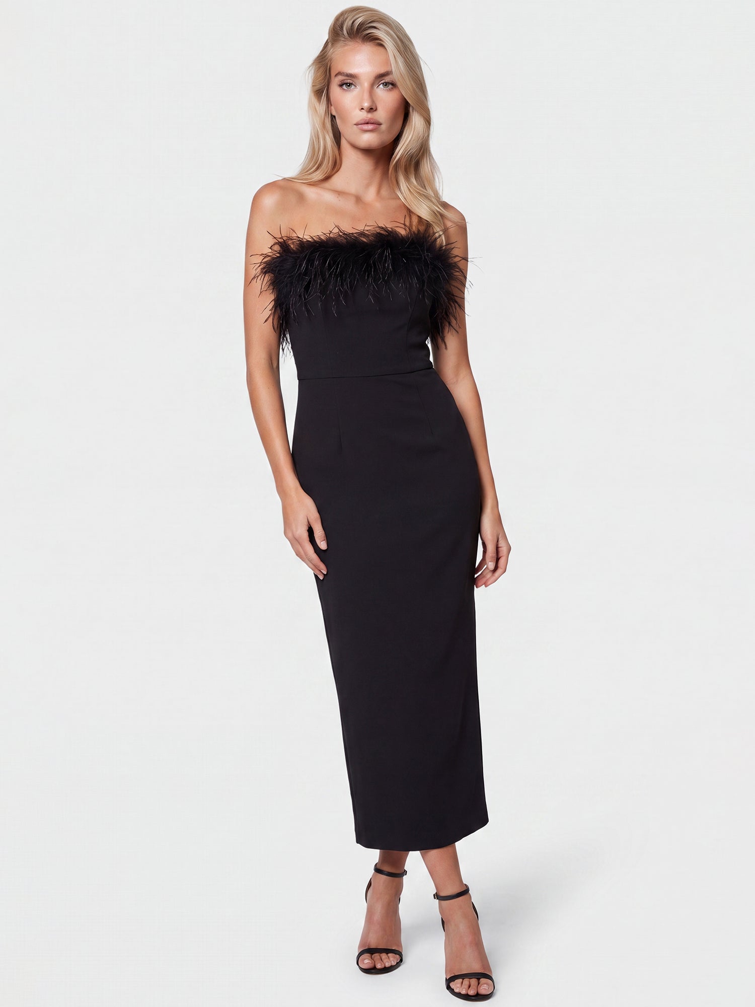 APART Bandeau-Abendkleid mit Federboa | schwarz