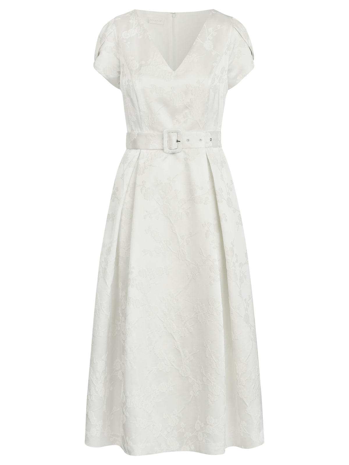 APART Kurzes Hochzeitskleid aus Jacquard mit Gürtel | creme