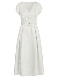 APART Kurzes Hochzeitskleid aus Jacquard mit Gürtel | creme