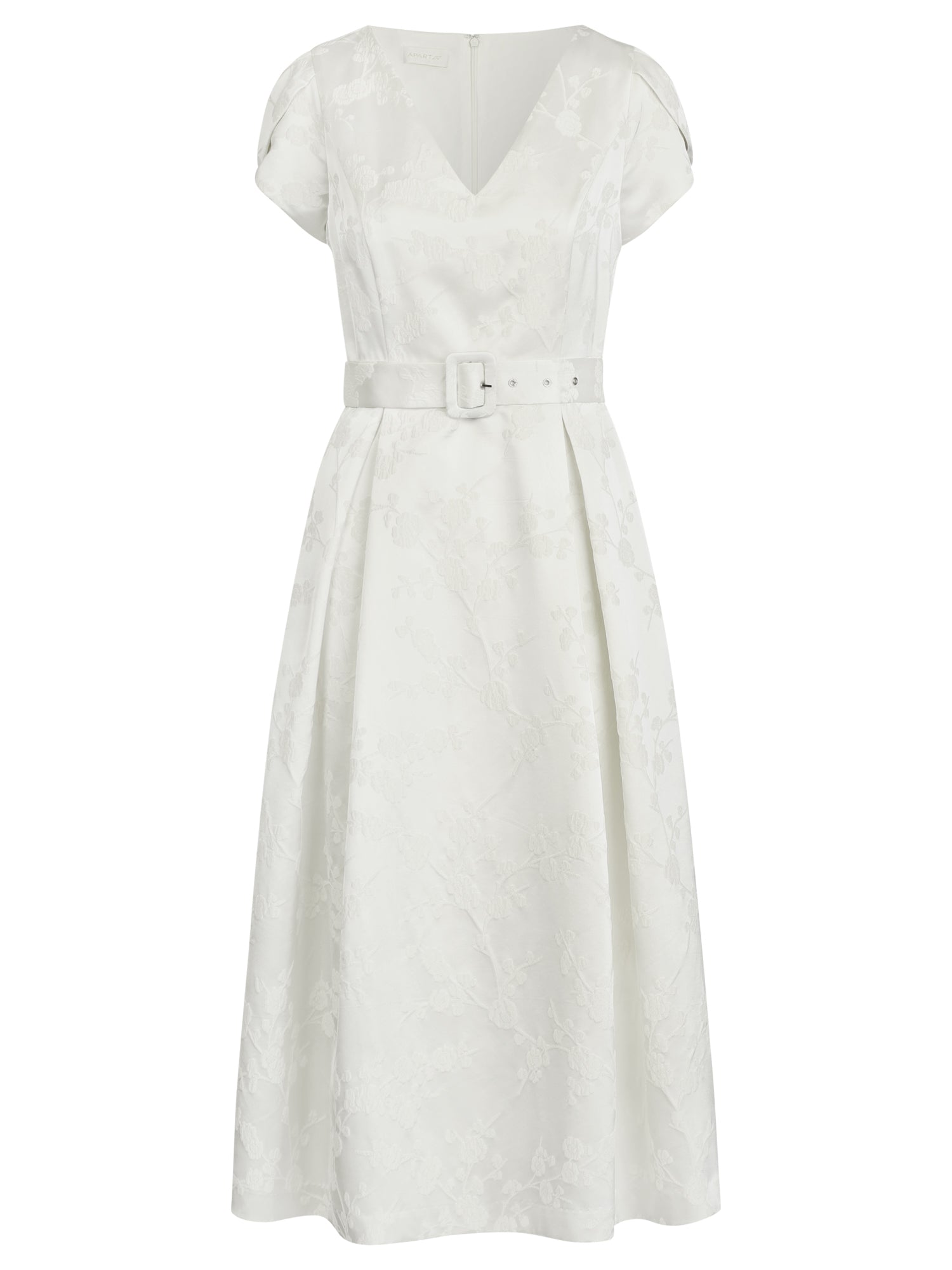 APART Kurzes Hochzeitskleid aus Jacquard mit Gürtel | creme