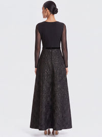 APART Langes Abendkleid aus Mesh und Jacquard | schwarz metallic