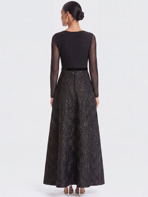 APART Langes Abendkleid aus Mesh und Jacquard | schwarz metallic image 1