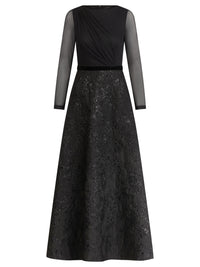 APART Langes Abendkleid aus Mesh und Jacquard | schwarz metallic