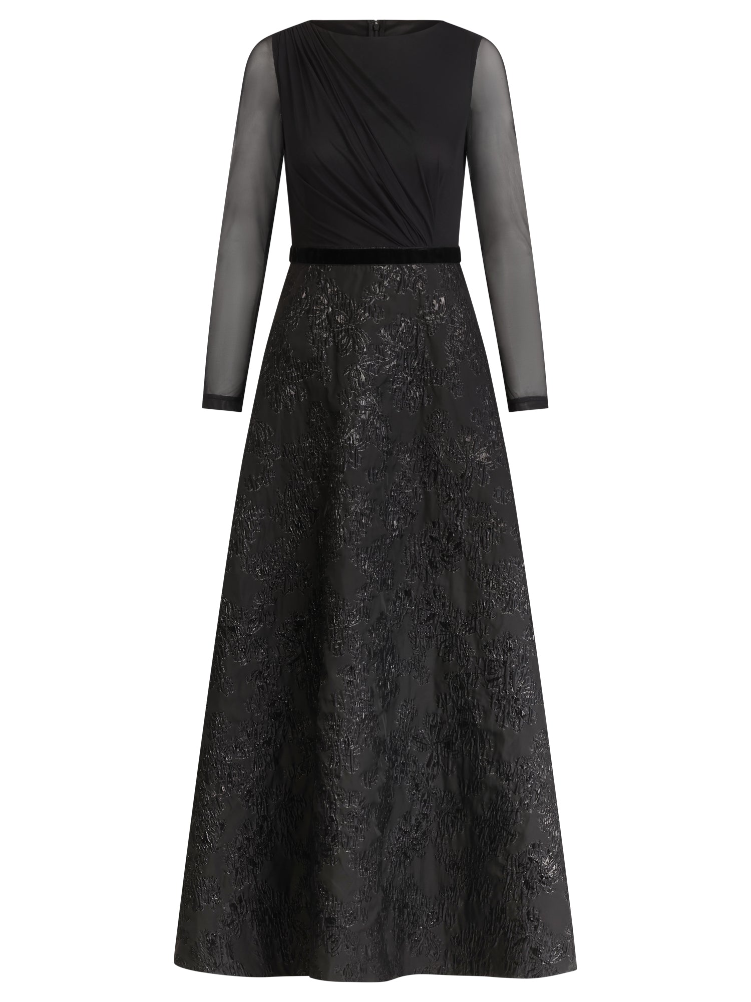 APART Langes Abendkleid aus Mesh und Jacquard | schwarz metallic