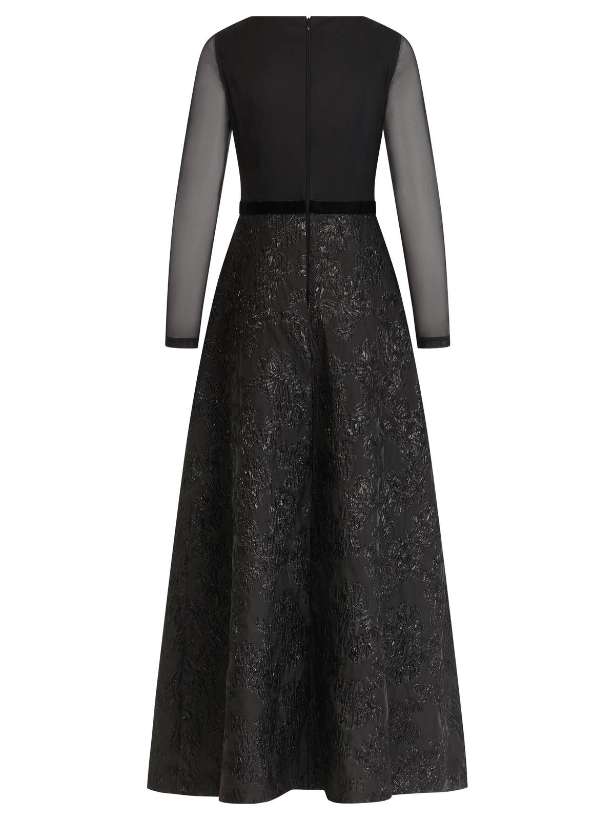 APART Langes Abendkleid aus Mesh und Jacquard | schwarz metallic