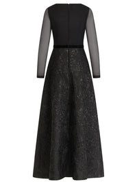APART Langes Abendkleid aus Mesh und Jacquard | schwarz metallic