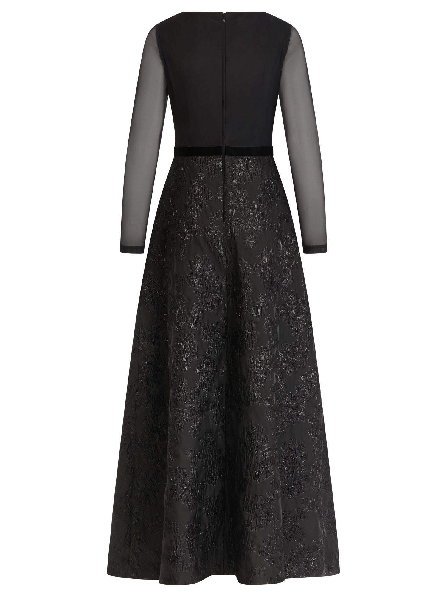 APART Langes Abendkleid aus Mesh und Jacquard | schwarz metallic