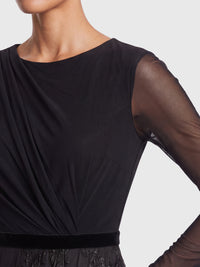 APART Langes Abendkleid aus Mesh und Jacquard | schwarz metallic