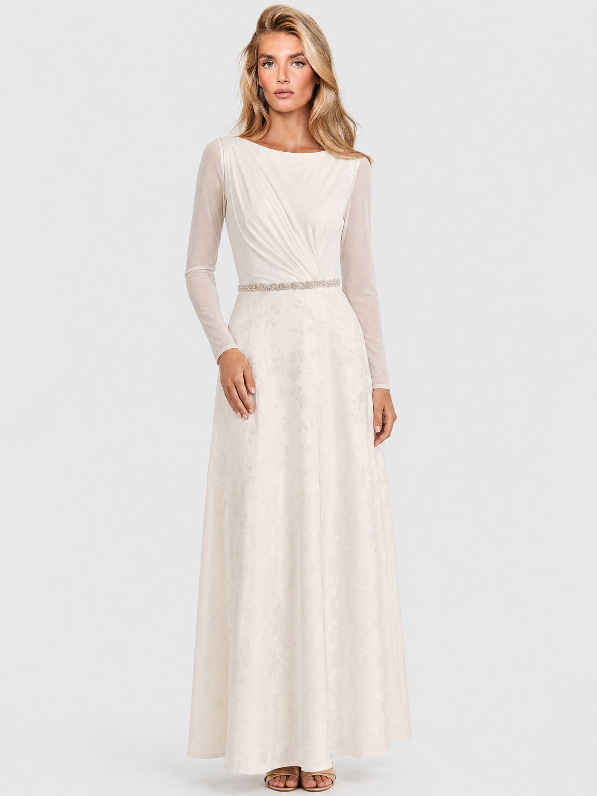APART Langes Hochzeitskleid aus Mesh und Jacquard | creme