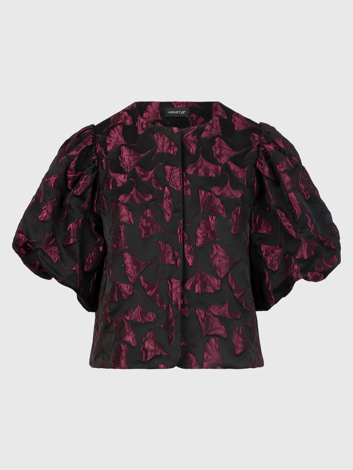 Jacquard-Blazer im Blusen-Stil mit Puffärmeln | schwarz-weinrot