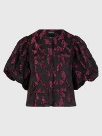 Jacquard-Blazer im Blusen-Stil mit Puffärmeln | schwarz-weinrot