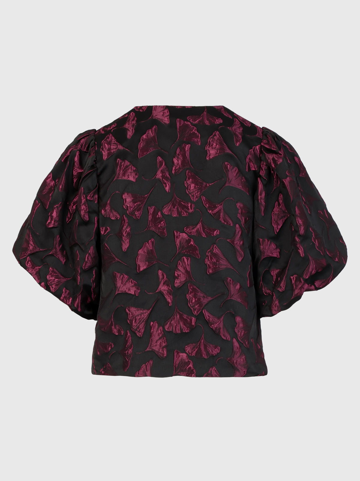 Jacquard-Blazer im Blusen-Stil mit Puffärmeln | schwarz-weinrot