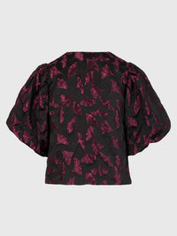 Jacquard-Blazer im Blusen-Stil mit Puffärmeln | schwarz-weinrot