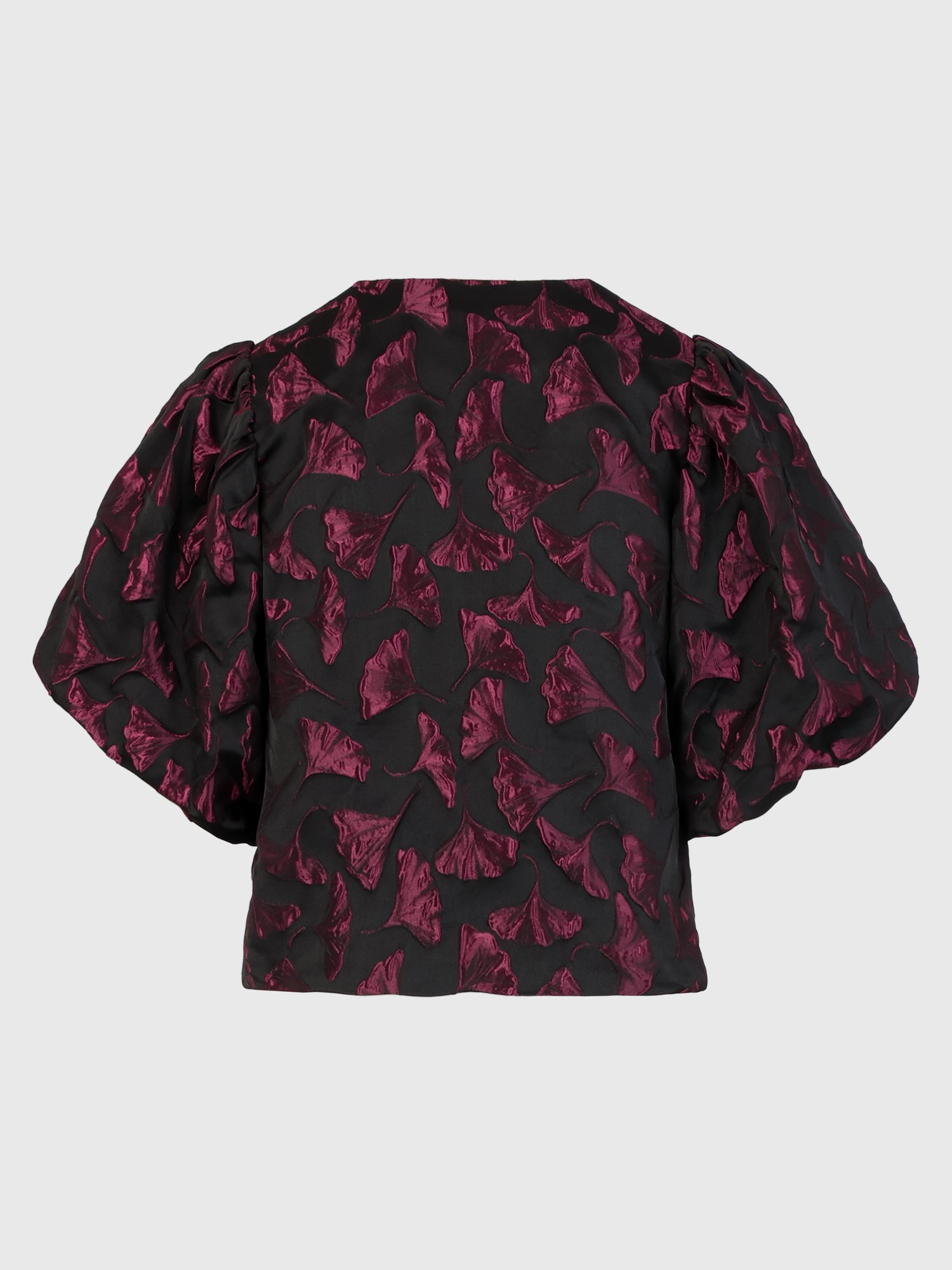 Jacquard-Blazer im Blusen-Stil mit Puffärmeln | schwarz-weinrot