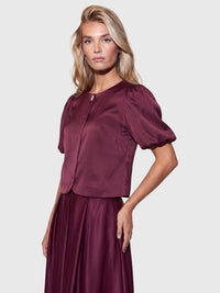 Satinbluse im Jacken-Stil | weinrot