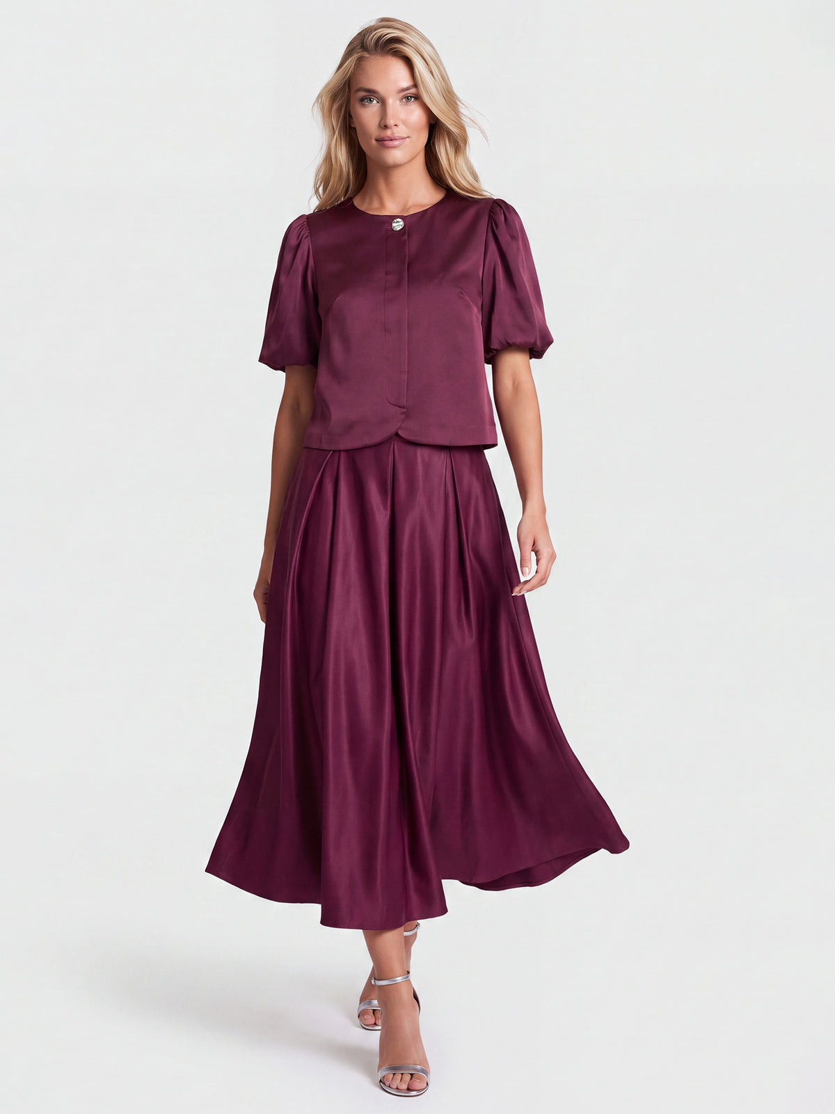 Satinbluse im Jacken-Stil | weinrot