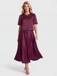 Satinbluse im Jacken-Stil | weinrot