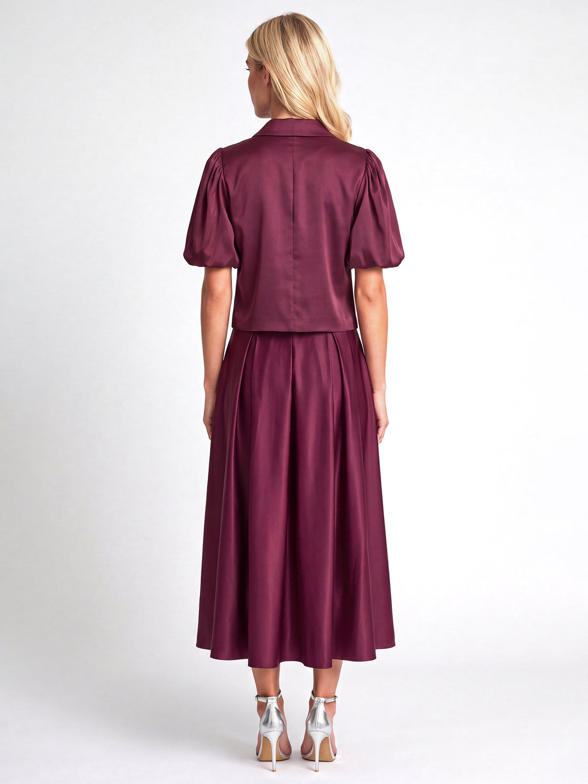 Satinbluse im Jacken-Stil | weinrot