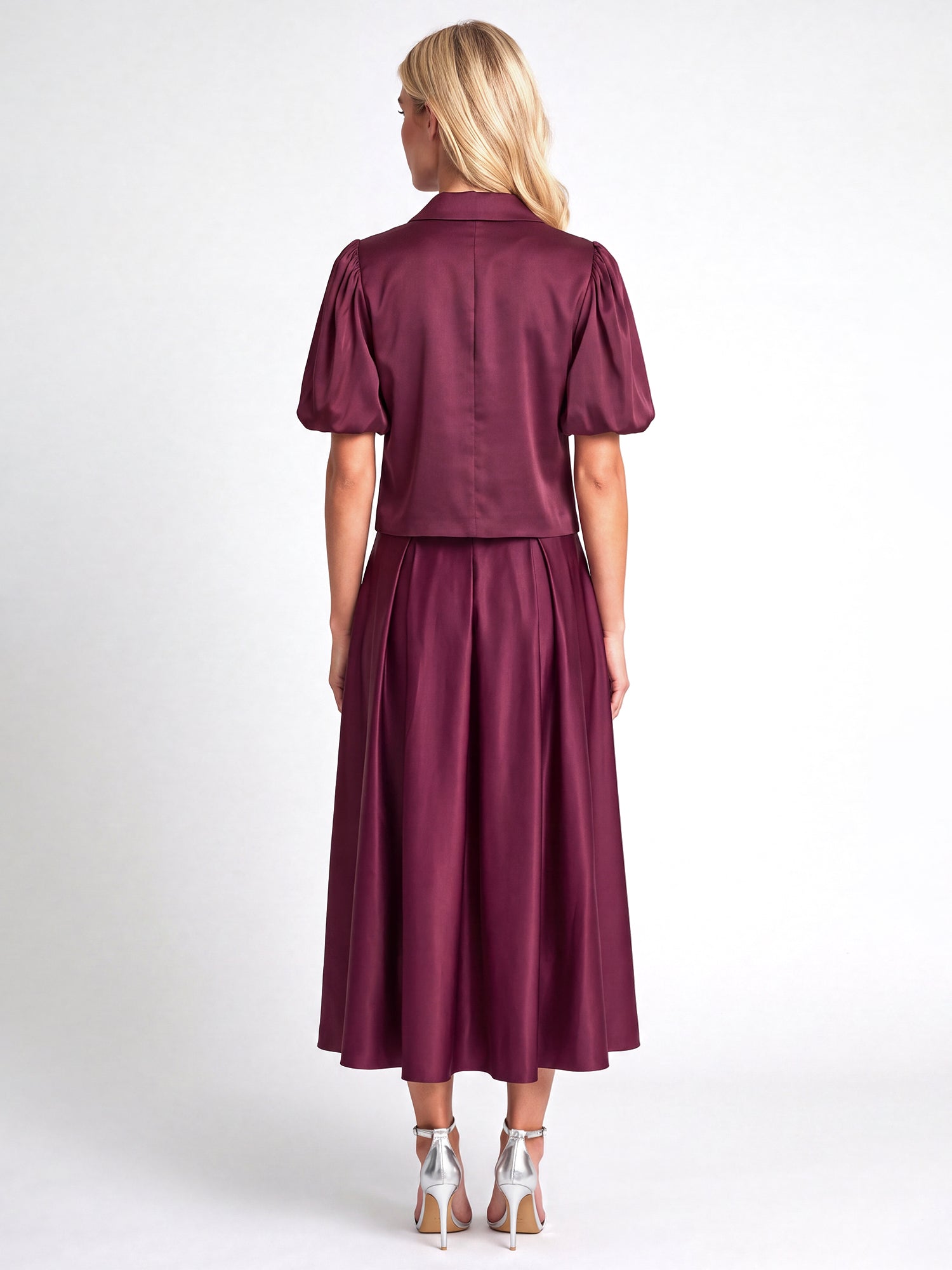 Satinbluse im Jacken-Stil | weinrot