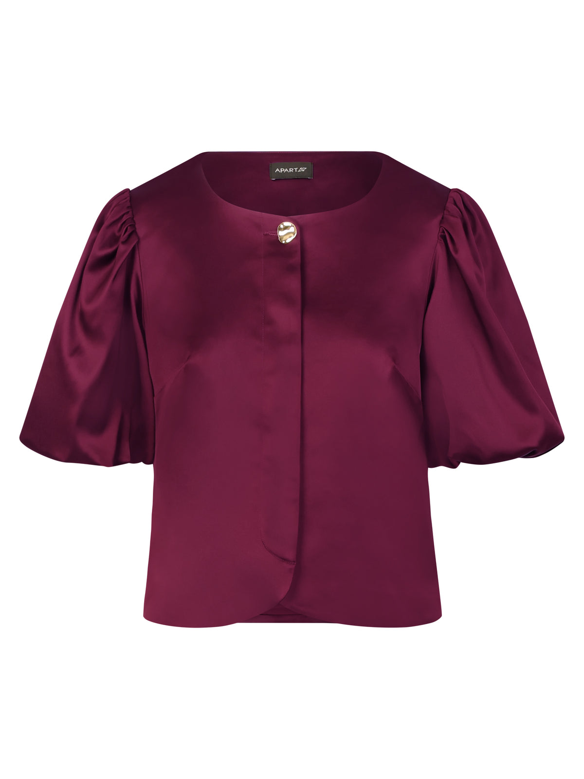 Satinbluse im Jacken-Stil | weinrot