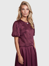 Satinbluse im Jacken-Stil | weinrot