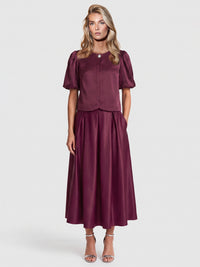 Satinbluse im Jacken-Stil | weinrot