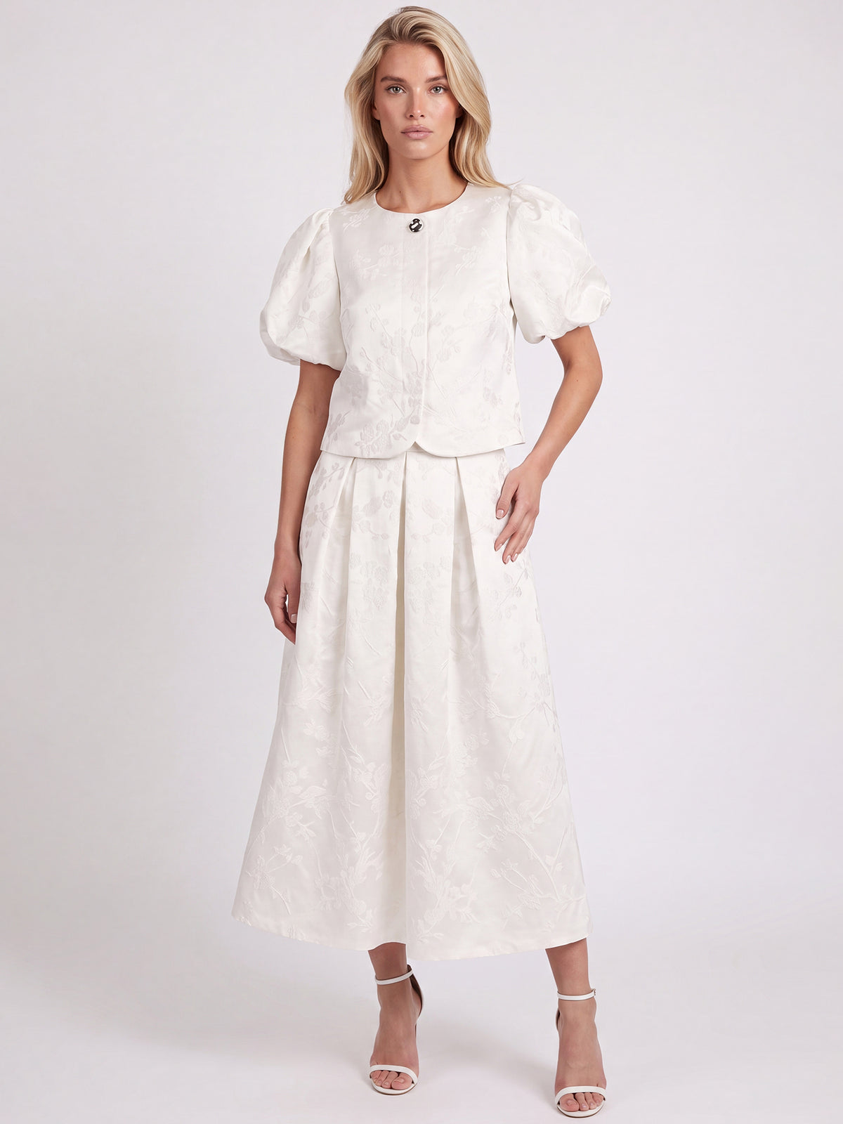 Jacquard-Blazer im Blusen-Stil mit Puffärmeln | creme