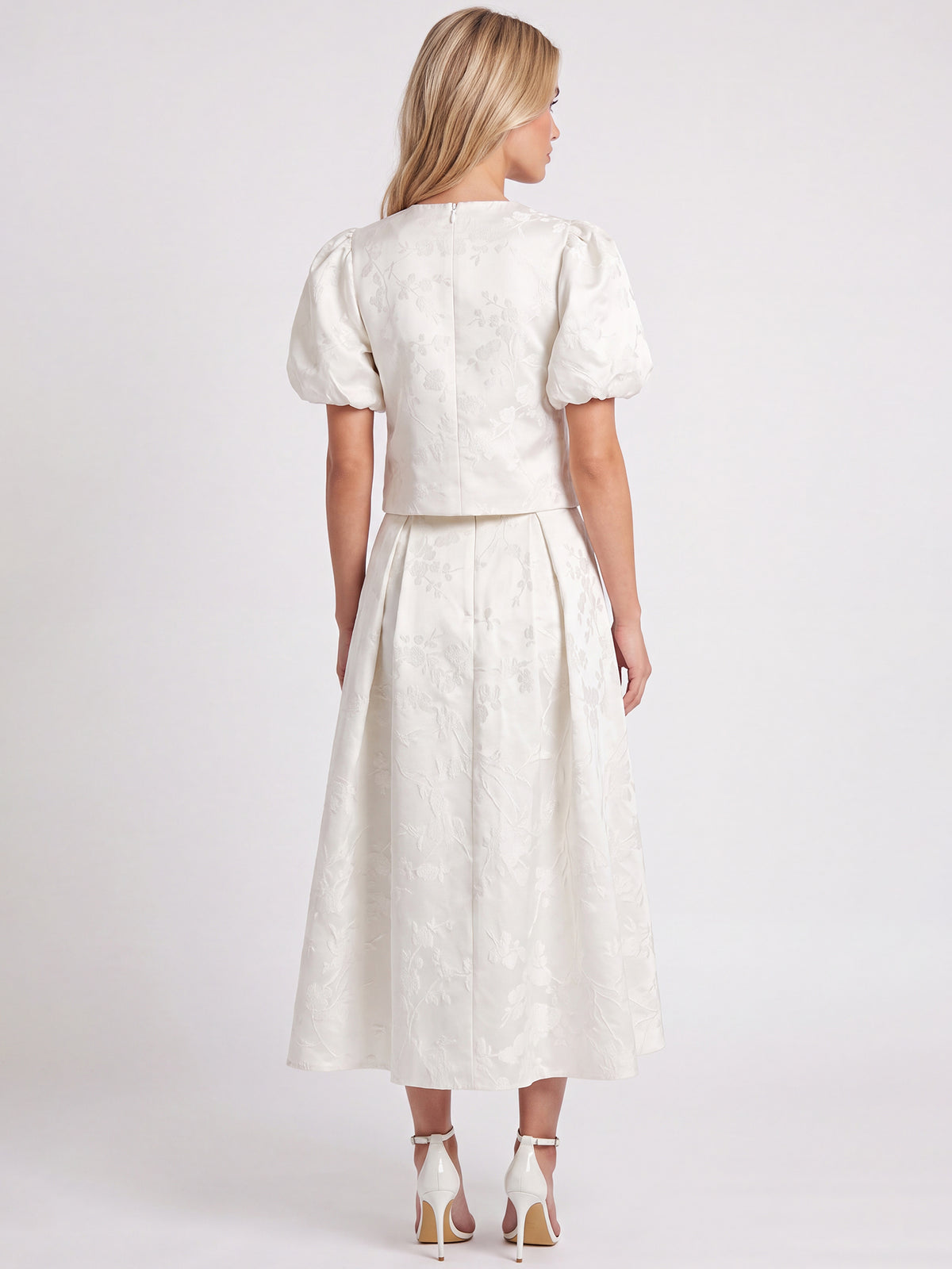 Jacquard-Blazer im Blusen-Stil mit Puffärmeln | creme