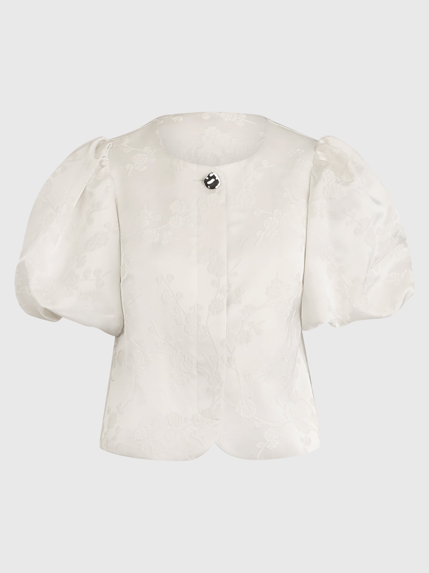Jacquard-Blazer im Blusen-Stil mit Puffärmeln | creme