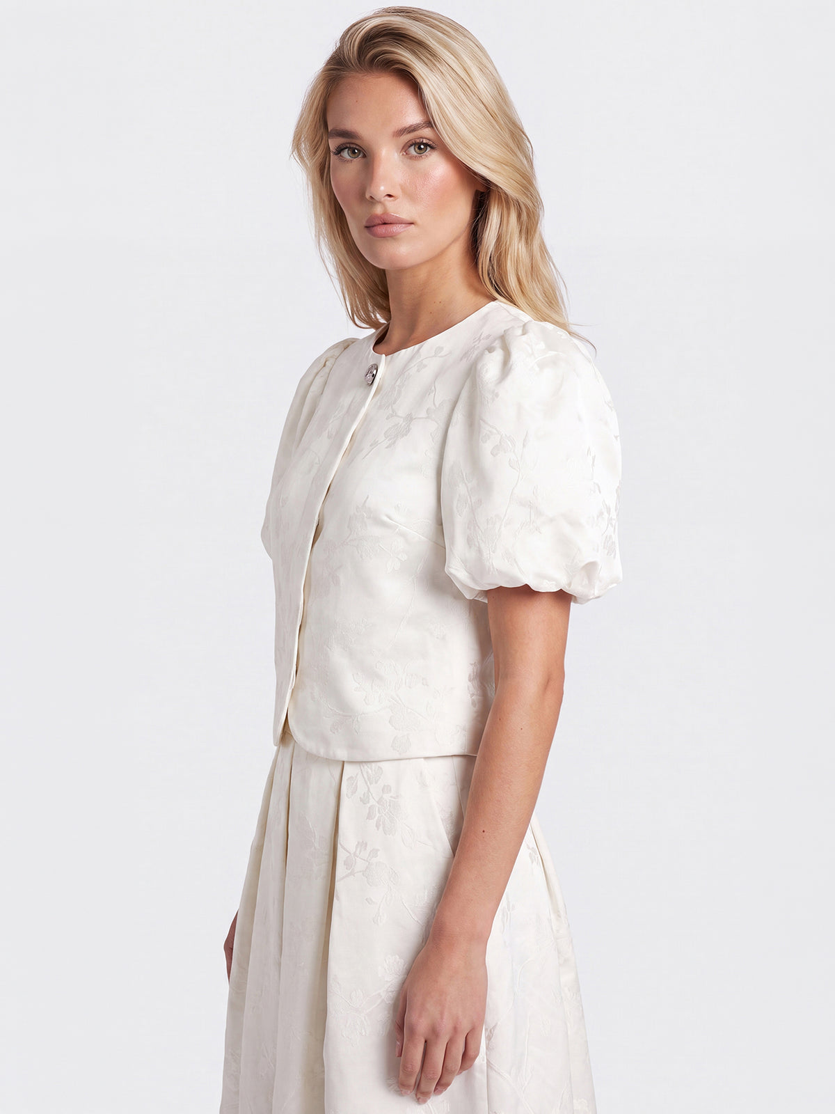 Jacquard-Blazer im Blusen-Stil mit Puffärmeln | creme