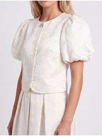 Jacquard-Blazer im Blusen-Stil mit Puffärmeln | creme